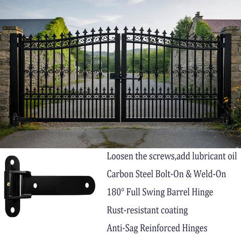 Heavy Duty Gate Hinges Two Pack Upgraded Ball Bearing Hardware For Wood And Metal Gates, 900 Lbs Per Pair, Carbon Steel Fence Hinge Set For Barn Doors, Driveways, Gardens, Sag Proof And Smooth Operation on black gate hinge and driveway gate