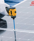 Securing panel with 20 Piece Aluminum Solar Panel Clamps For Unistrut Mounting System Go To Clip Set, drill in hand