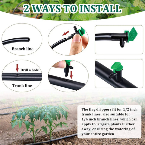 60 Piece Drip Emitter Flag Drippers For Trees And Shrubs 4 GPH Irrigation System Pack Green Durable Plastic Easy To Install And Reusable