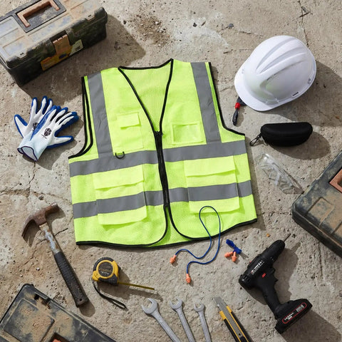 All In One XL PPE Safety Kit With Glasses Earplugs Hard Hat Nitrile Gloves And Reflective Vest For Construction Site