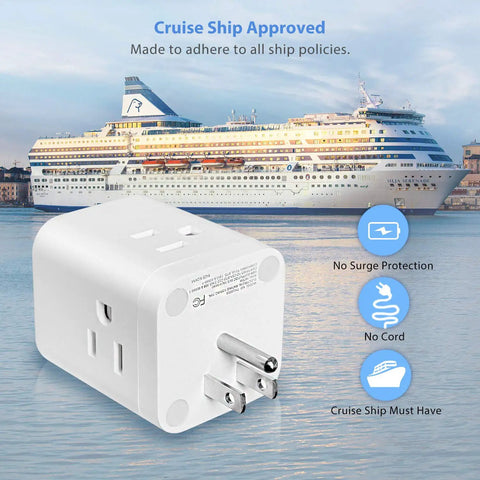 Travel Ready Three Outlet Extender With Three USB Ports And Built In Surge Protector, Compact Wall Plug Power Hub For Home Office And On The Go, Safe Charging For Phones, Tablets, And More