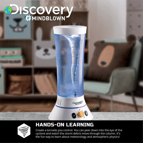 Tornado Lab STEM Kit With 5-Speed Cyclone Controller for hands-on meteorology and atmospheric physics on a table in a kids' room.