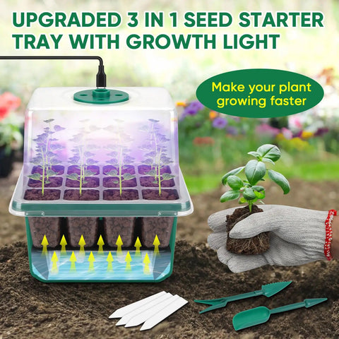 Self Watering Seed Starter Tray Kit With Grow Light And Humidity Dome No Guesswork Watering Three Color Growing Light