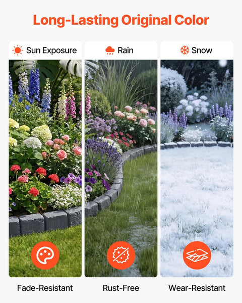 Faux Stone Landscape Edging Kit 15.5 Ft No Dig Border For Lawn And Garden Beds With Realistic Texture in various weather conditions.