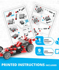 Motorized Race Car Building Set For Kids 9 Plus Ten In One STEM Construction Toys With Off Road Modes And Supercars Realistic Engine Roar Over 180 Snap Pieces Educational Hands On Science Gift For Boys And Girls with printed instructions and model car