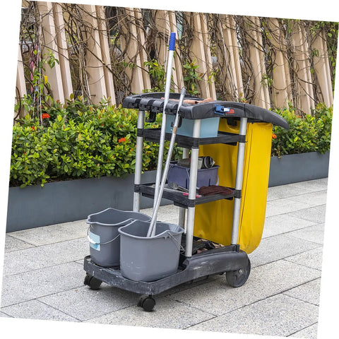 Solid Build Four Piece Black Swivel Furniture Casters With Secure Brakes And Flat Plate Base Heavy Duty Replacement Wheels For Cabinets Dresser Stands Sweet Rolling Upgrade on cleaning cart with gray buckets and mop.