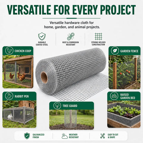 Heavy Duty Hardware Cloth 1/2 Inch Mesh Chicken Wire Fencing Roll, 48 Inch Wide by 100 Feet, 19 Gauge, Hot Dip Galvanized After Welding, Rust Resistant Poultry Coop Fence for Coops, Runs, and Enclosures used for chicken coop, garden fence, rabbit pen