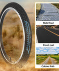 Two Sets 20x1.75 Street Bike Tires And Tubes Ride Ready Puncture Resistant Folding Bead shown on various road types