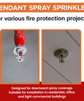 Top Grade Chrome Fire Sprinkler Head And Horizontal Pendant Spray Kit Featuring 1/2 Inch Npt Connections Paired With A Clean Cut Escutcheon Cover UL Certified For Stress Free Mounting, showing mounting and installation details.