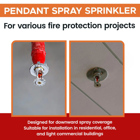 Top Grade Chrome Fire Sprinkler Head And Horizontal Pendant Spray Kit Featuring 1/2 Inch Npt Connections Paired With A Clean Cut Escutcheon Cover UL Certified For Stress Free Mounting, showing mounting and installation details.