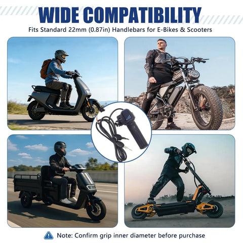 Electronic Throttle Grip Handlebar For Q20 Pro E Bike, Full Twist Throttle, 48V With LED Battery Display, Key Lock, Plug And Play, Universal Electric Bike Throttle Grip For E Bikes, Scooters And Motorcycles