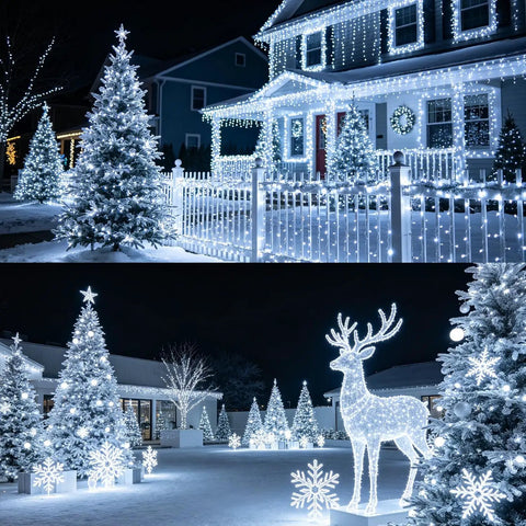 Extra Long 98.5Ft 300 LED String Lights Indoor Outdoor Plug In Waterproof Fairy Lights With 8 Modes beautifully illuminating house and yard