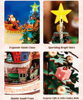 3D Puzzles For Adults Awesome Wooden Music Box Christmas Melody Tree 319 Piece Model Building Kit, Santa and train details