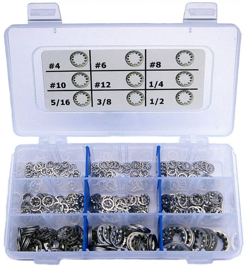 Heavy Duty Type 410 Stainless Steel Internal Star Lock Washer Assortment Kit With Four Hundred Twenty Five Boss Grade Parts In Nine Crowd Favorite Sizes For Muscle Car Restoration And Weekend Projects Built Tough As Nails So Your Rig Stays Locked Tight