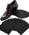 10 Pcs No Slip Shoe Sole Grip Pads Self Adhesive Rubber Traction Sheets For Leather And Smooth Soles Boost Dry Floor Traction On Dress Shoes And Boots Black 3.1 By 5.1 Inches For Men And Women, shown with black rubber pad and shoes