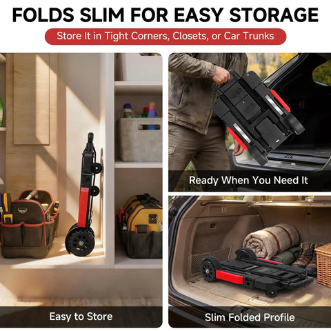 Heavy Duty Folding Hand Truck And Portable Utility Cart With 220 Pound Capacity for easy storage in a closet and car trunk.