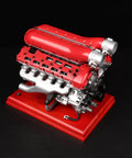 V12 Engine Model Kit With Over Eight Hundred Metal Parts Motorized Four Stroke Engine Electric Drive DIY STEM Build Realistic Anodized Aluminum And Stainless Steel Components Hands On Educational Gift For Adults And Car Enthusiasts on red base
