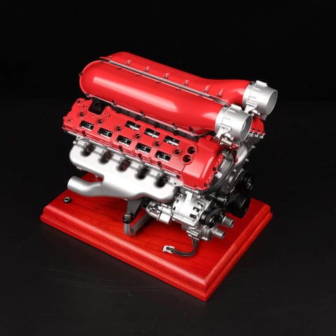 V12 Engine Model Kit With Over Eight Hundred Metal Parts Motorized Four Stroke Engine Electric Drive DIY STEM Build Realistic Anodized Aluminum And Stainless Steel Components Hands On Educational Gift For Adults And Car Enthusiasts on red base