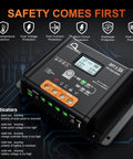 Beefy 30A MPPT Solar Charge Controller with LCD display and safety features illustration