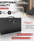 Fireproof Lock Box With Key And Combination Lock For Home Office And Travel Portable Safe Waterproof For Documents Jewelry Passport And Cash Storage Must Have On The Go, shown in a sturdy steel structure with anti-scratch surface and key lock in an office setting.