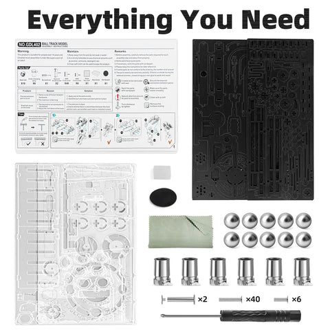 Contents of 3D Wooden Marble Run Puzzle With LED Lights For Adults Mechanical Wood Model Building Kit Desk Decor Gift For Men 312 Pieces
