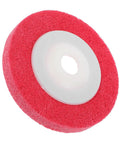 Premium Nylon Non-Woven Polishing Wheel For Metal And Plastic Deburring Discs, red nylon fiber, circular shape, durable construction.