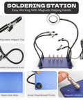 Pro Grade All In One Soldering Station With 5X Magnifying Lamp And LED Light, Includes Solder Wick And Brass Cleaner, Third Hand Kit