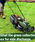 Electric Walk Behind Lawn Mower With 10 Amp Motor And 13 Inch Cutting Deck Grass Collection Bag 3 Adjustable Cutting Heights Corded Mower For Small To Medium Lawns Easy Start Go To Tool For Fast Garden Care, side discharge grass collection box installed on lawn