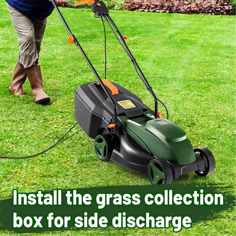 Electric Walk Behind Lawn Mower With 10 Amp Motor And 13 Inch Cutting Deck Grass Collection Bag 3 Adjustable Cutting Heights Corded Mower For Small To Medium Lawns Easy Start Go To Tool For Fast Garden Care, side discharge grass collection box installed on lawn