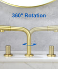 8 Inch Widespread Bathroom Faucet with 360 Degree Swivel Spout and Nozzle, Brushed Gold Finish, Dual Handle 3 Hole Sink Faucet shown