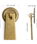 Art Deco Leaf Brass Cabinet Pulls 2.7 Inch Set Of 2 For Furniture And Interior Design Projects, side view with dimensions