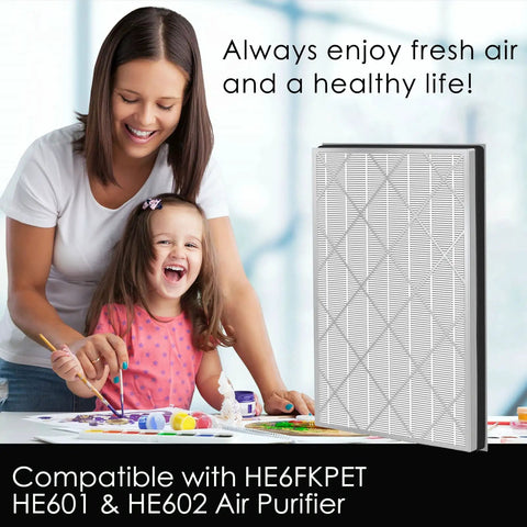 Woman and child enjoying art with HEPA Filter Replacement For Shark HE601 HE602 Air Purifier in background