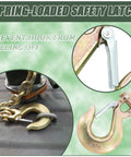 Heavy Duty 1/2 Inch G70 Clevis Chain Hooks With Safety Latch 6 Pack Grade 70 Forged Steel showing spring-loaded safety latch detail.