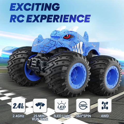 Remote Control Monster Truck For Kids 3 4 5 6 7 8 Dope 2.4GHz All Terrain Off Road RC Car With Sprayer Lights And Rechargeable Battery