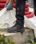 All Black Steel Toe Waterproof Work Boots For Men With Rugged Construction Durable Toe Cap ASTM 2413 18 Safety Rating And Slip Resistant Sole Armadillo STL Built Tough For The Jobsite on worksite