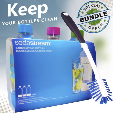 3 Pack Reusable 1 Liter Sparkling Water Bottles For Soda Makers With Hermetically Sealed Caps Keep Carbonation Longer Includes Gift Kidscare 14 Inch Bottle Cleaning Brush For Easy Cleaning