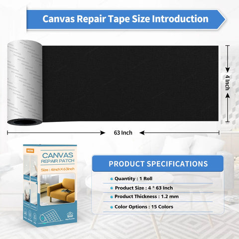 Rugged Canvas Repair Tape 4 By 63 Inches Self Adhesive Waterproof Patch for quick fixes on boat covers, tents, sofas, and awnings