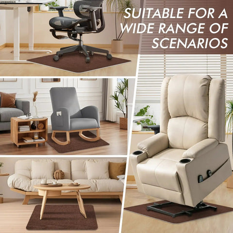 Non Slip Recliner Pads For Hardwood Floors And Tile, Heavy Duty Anti Slip Grid Floor Protectors For Carpet, Desk Or Office Chair, 40 By 40 Inch Brown, Scratch Resistant, Quiet Glide shown under various furniture.