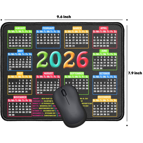 Stitched Edge Slick Mouse Pad With Non Slip Rubber Base For Computers And Laptops, 9.6 X 7.9 Inch 0.1 Inch Thick Black Calendar Edition 2026