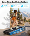Heavy Duty Under Desk Walking Pad Treadmill With Auto Incline Smooth Glide Motor For Your Home Office Setup, person walking on treadmill with incline.