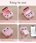 Dope Mini Sticker Printer And Portable Bluetooth Inkless Thermal Photo Maker With Pink Cat Design, showing easy steps for use.