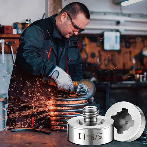 Worker using XLOCK angle grinder with Grinder Lock Adapter for 5/8-11 Thread Fits XLOCK Angle Grinders With Cutting Blades