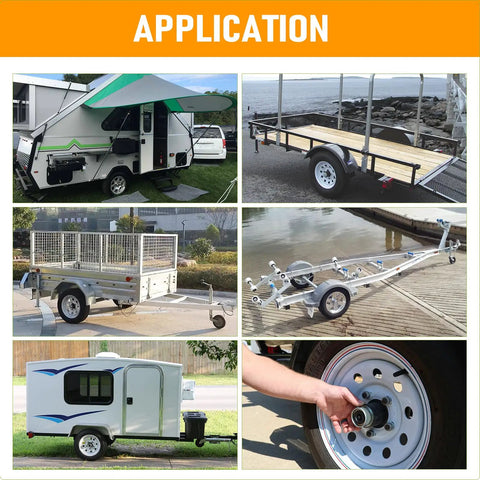 Various trailers showcasing applications for Heavy Duty Double Pack Trailer Wheel Bearing Kits Featuring L44649 L44610 Parts.