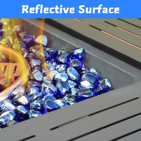 Cobalt Blue Fire Glass Beads For Propane Fire Pits And Fireplaces, 1 Inch High Luster Diamonds, reflective in fire pit