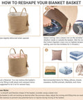 Instructions for reshaping Dope Natural Rope Woven Storage Basket With Wooden Bead Handles Macrame Organizer For Blankets, Toys.