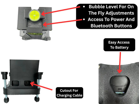 Rugged Protective Case for Golf Launch Monitor with ABS, polycarbonate shield, and labeled buttons and cable cutout detail.
