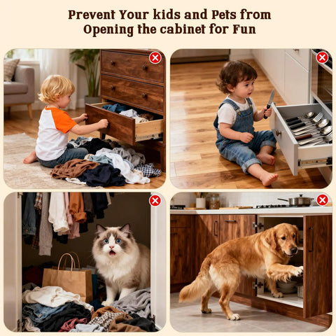 No Drill Magnetic Cabinet Door Catch With Adhesive 4 Pack Black Stainless Steel Drawer Magnets prevent opening by children and pets