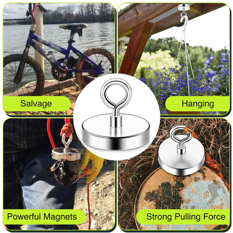 Powerful 700 Pound Neodymium Fishing Magnets With Eyebolt And Countersunk Hole For River Retrieval And Magnetic Fishing Heavy Duty Gear For Lure And Hook Recovery And Debris