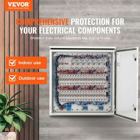 Badass Carbon Steel NEMA 4 Electrical Enclosure 24X24X12 IP65 Waterproof Hinged Junction Box with opened door showcasing circuit protection.