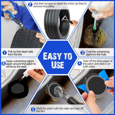 Instructions for using Top Shelf Heavy Duty Rubber Tire Patches 800 Count Bucket 42Mm Radial Repair Kit For Vehicles.